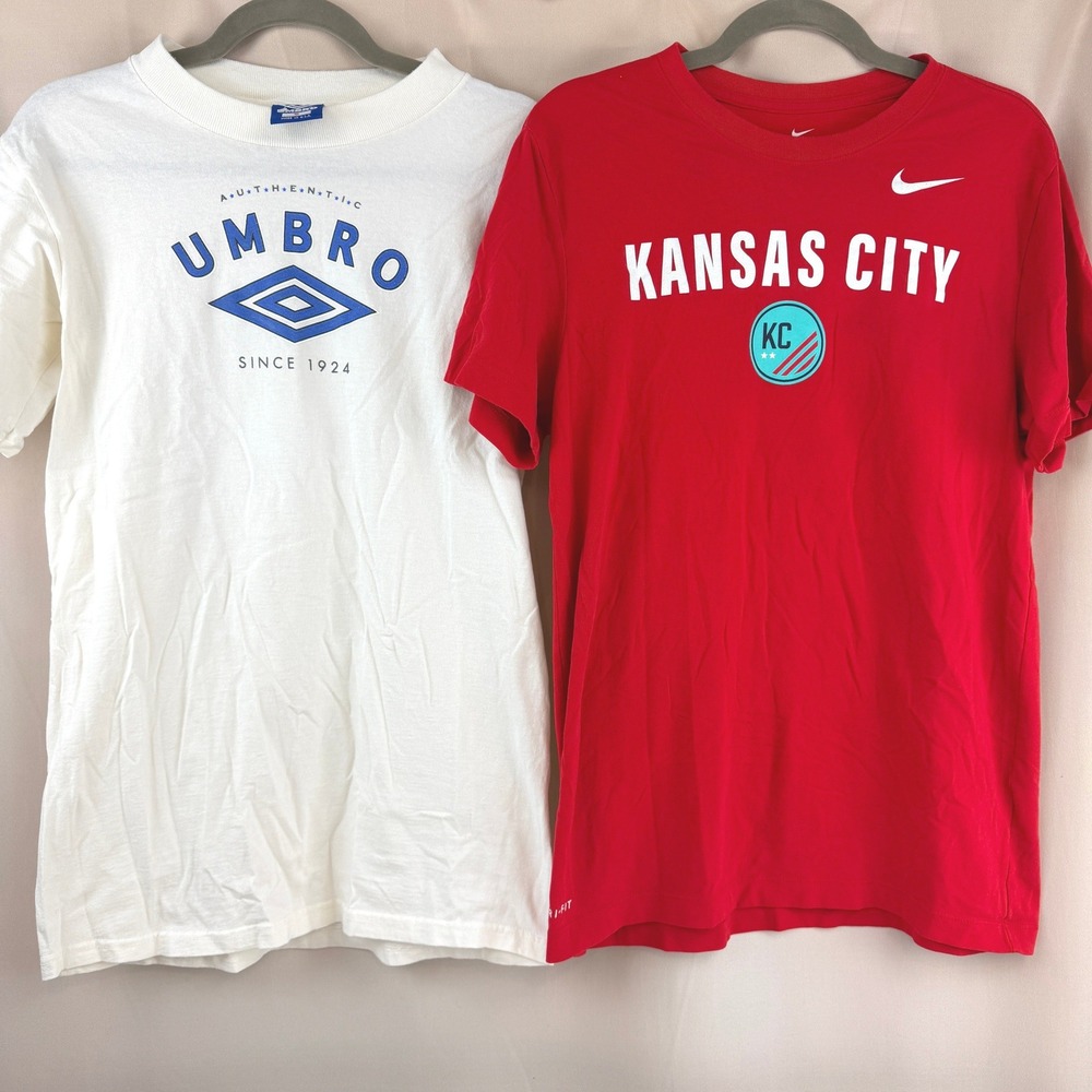 Mens T-Shirt Lot (2) Nike Dri Umbro Bundle Soccer World Cup Futbol Kansas City